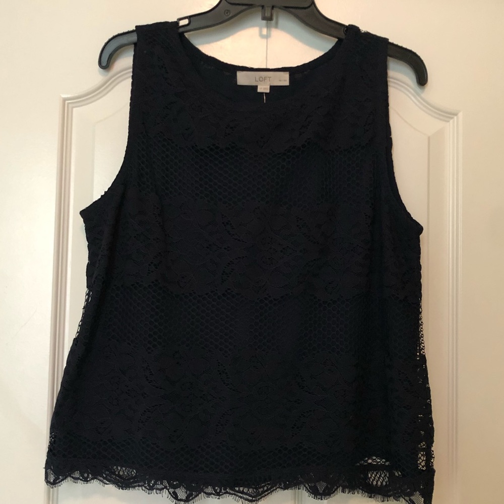 LOFT blue lace tank top blouse new with tags